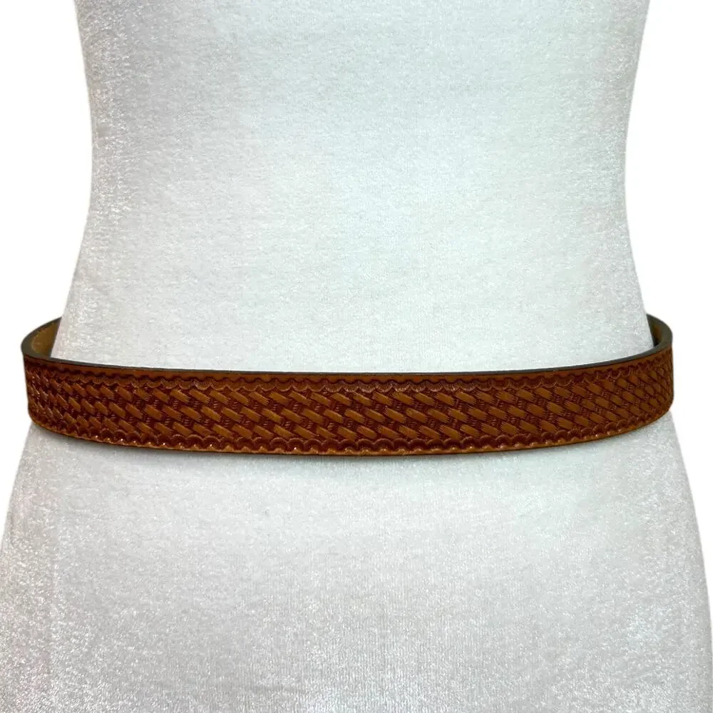 Nocona Men's Western Statement Leather Belt, Tooled Basketweave Brown, Size 30